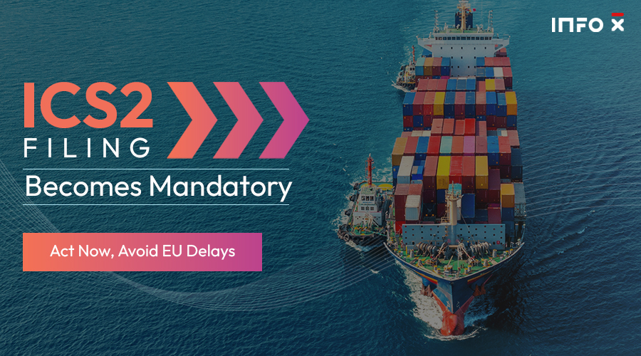 Cargo ship entering EU waters with ICS2 filing alert: ‘Act Now, Avoid EU Delays’ compliance reminder.